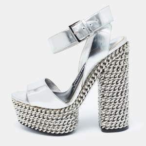 Tom Ford Sliver Leather Platform Ankle Strap Sandals Size 37