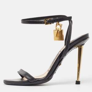 Tom Ford Black Leather Padlock Ankle Wrap Sandals Size 35