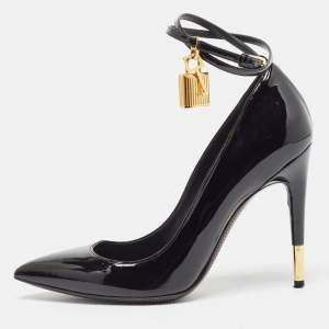 Tom Ford Black Patent Leather Padlock Ankle Wrap Pumps Size 38