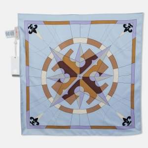 Tory Burch Blue Compass Logo Print Silk Square Scarf