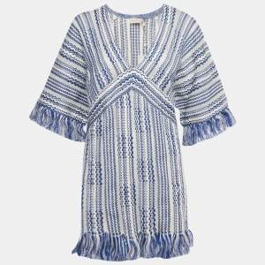 Pre Owned Tory Burch White /Blue Striped Linen Blend Tunic Top XL
