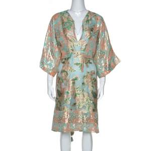 Pre Owned Tory Burch Metallic Fil Coupé Drawstring Waist McKenna Dress L