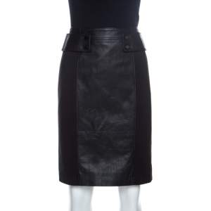 Pre Owned Tory Burch Black Leather Madison Pencil Skirt S