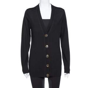Tory Burch Black Merino Wool Simone Cardigan M