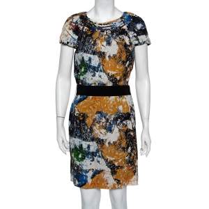 Pre Owned Tory Burch Multicolor Printed Silk Belted Mini Dress M