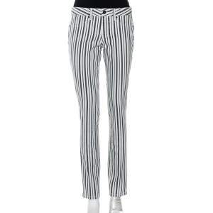 Tory Burch White & Blue Striped Denim Marlien Leggings M