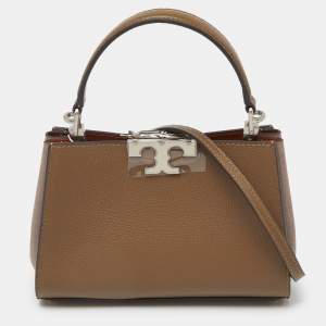 Tory Burch Two Tone Brown Leather and Suede Mini Eleanor Top Handle Bag