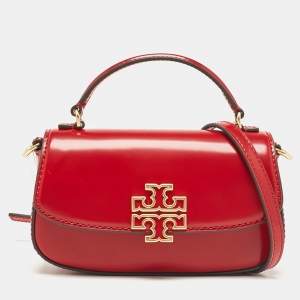 Tory Burch Red Glazed Leather MIni Britten Top Handle Bag