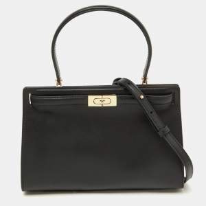 Tory Burch Black Leather Small Lee Radziwill Top Handle Bag