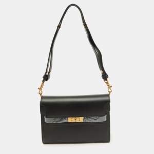 Pre Owned Tory Burch Black Leather Lee Radziwill Pebble Shoulder Bag
