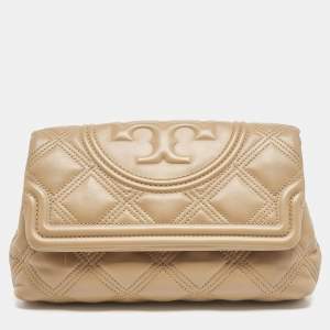 Tory Burch Light Brown Leather Fleming Soft Clutch