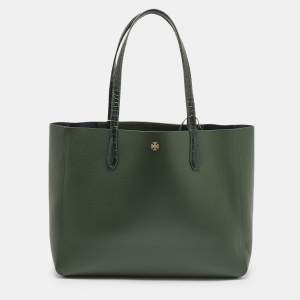 Tory Burch Jitney Green Leather and Croc Embossed Handle Blake Tote
