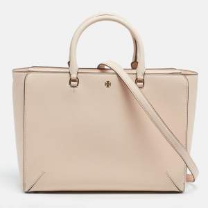 Pre Owned Tory Burch Pink Leather Large Robinson Tote