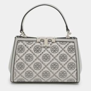 Pre Owned حقيبة يد توري بورش إليانور صغيرة قماش وجلد رمادية