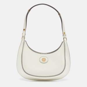 مملوكة مسبقًا Tory Burch Robinson Crescent Off White Glossy Leather Bag