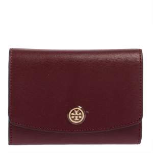 Pre Owned Tory Burch Burgundy Leather Robinson Wallet