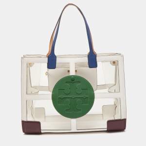 Pre Owned Tory Burch Multicolor/Clear PVC and Faux Leather Quadrant Ella Tote