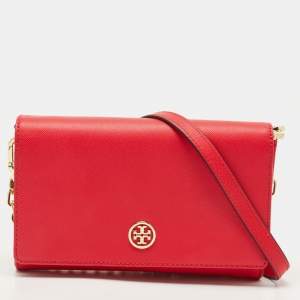 Tory Burch Red Leather Robinson Chain Clutch Bag