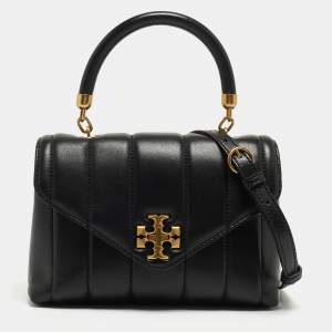 Tory Burch Black Quilted Small Leather Kira Top Handle Bag