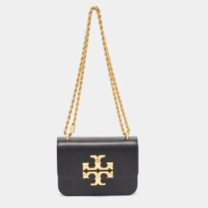 Tory Burch Black Leather Small Convertible Eleanor Shoulder Bag 