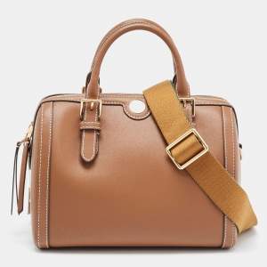 Pre Owned Tory Burch Brown Leather Barrel Bag 