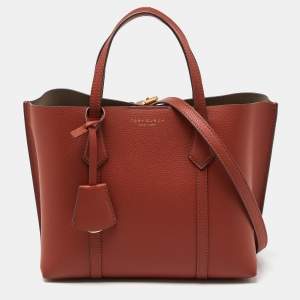 Pre Owned Tory Burch Brown Leather Small Perry Triple-Compartment Tote 
