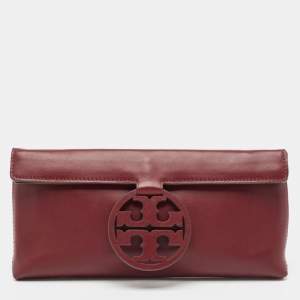 Tory Burch Burgundy Leather Miller Clutch