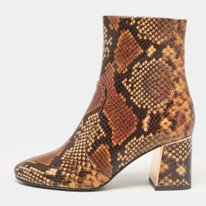 Tory Burch Brown/Black Embossed Snakeskin Gigi Ankle Boots Size 36.5