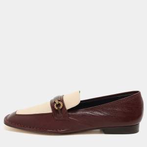 Pre Owned Tory Burch Plum/Cream Leather Perrine Loafers Size 40