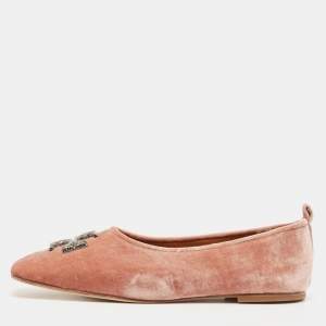 Tory Burch Peach Pink Velvet Eleanor Crystal Ballet Flats Size 41