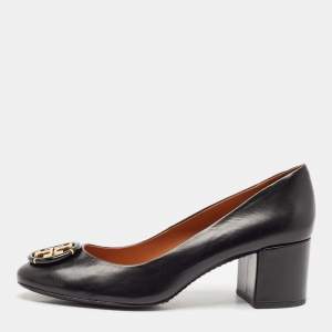 Tory Burch Black Leather Janey Block Heel Pumps Size 41
