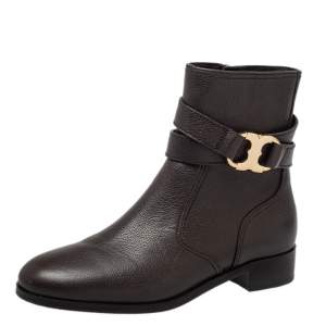 Pre Owned Tory Burch Brown Leather Ankle Length Boots Size 36