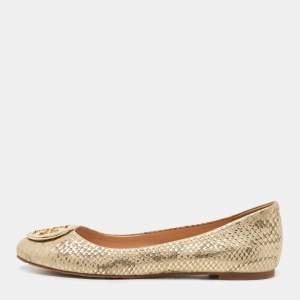 Pre Owned Tory Burch Two Tone Python Embossed Leather Reva Ballet Flats Size 41.5