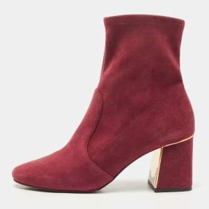 Pre Owned Tory Burch Burgundy Suede Ankle Boots Size 37