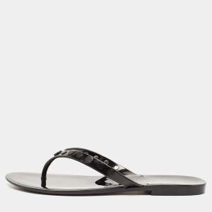 Pre Owned Tory Burch Black Rubber Studded Thong Flats Size 38.5