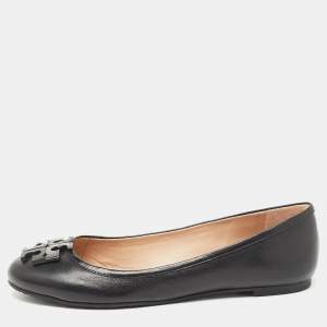 Pre Owned Tory Burch Black Leather Lowell Ballet Flats Size 38.5