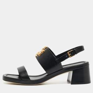 Pre Owned Tory Burch Black Leather Eleanor Slingback Sandals Size 39