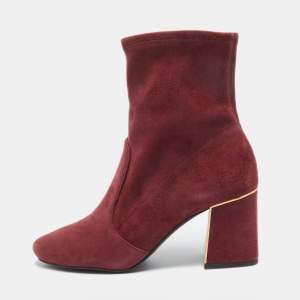 Tory Burch Burgundy Suede Zip Ankle Boots Size 36.5
