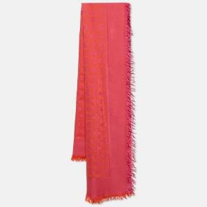 Tory Burch Pink Monogram Jacquard Silk Blend Scarf