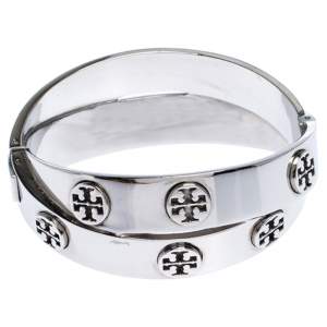 Tory Burch Silver Tone Metal Logo Double Wrap Bracelet  