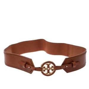 Tory Burch Brown Leather And Elastic Band Waist Belt L