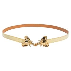 Tory Burch Cream Patent Leather Elephant Kissing Belt