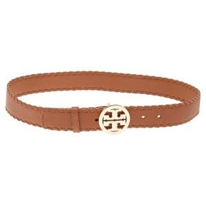 Tory Burch Tan Leather Robinson Small Cut to Size Belt