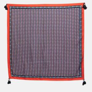 Tory Burch Red/Blue Stallion Silk Square Scarf