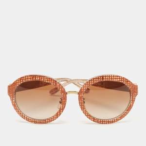 Tory Burch Brown Woven Raffia TY7128 Gradient Round Sunglasses