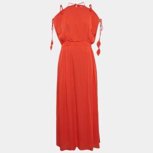 Tory Burch Orange Chiffon Strap Tie-Up Detail Evaline Maxi Dress M