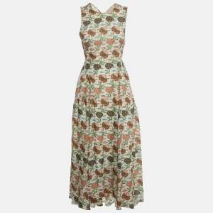 Pre Owned Tory Burch Ivory Floral Print Silk Asymmetric Hem Kendall Maxi Dress S