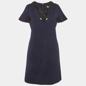 Pre Owned Tory Burch Navy Blue Sequin Detail Jersey Mini Dress S