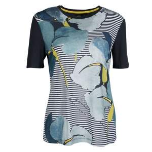 Pre Owned Tory Burch Navy Blue Cathy Print Striped Pima Cotton T- Shirt S