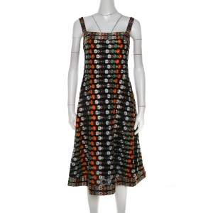 Pre Owned Tory Burch Multicolor Floral Embroidered Mesh A Line Dress M